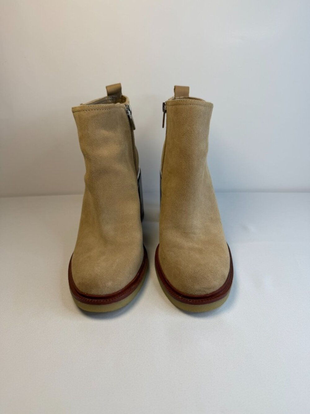 Vince Camuto Gorgan Women Size 9M Taupe Leather Ankle Block Heel Casual Boots - Picture 2 of 14